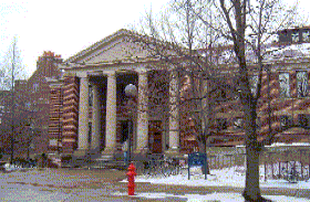Sayles Hill Student Center where the Newspaper office, post office, book store and campus security is located. 